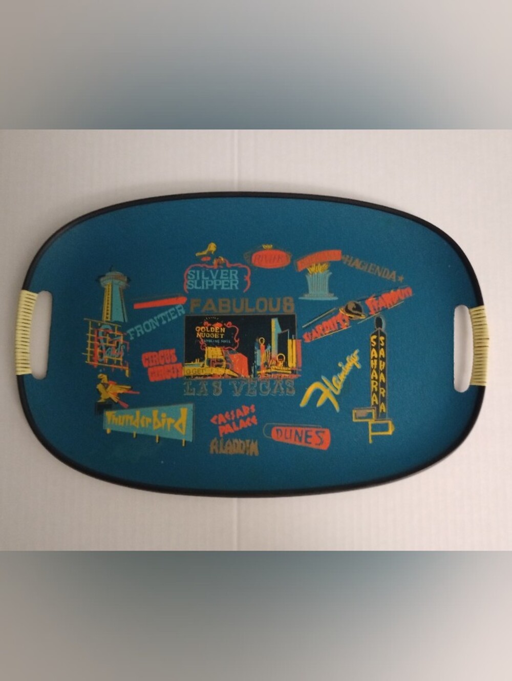 Las Vegas Vintage Souvenir Serving Tray With Iconic Casino Hotel Logos MCM